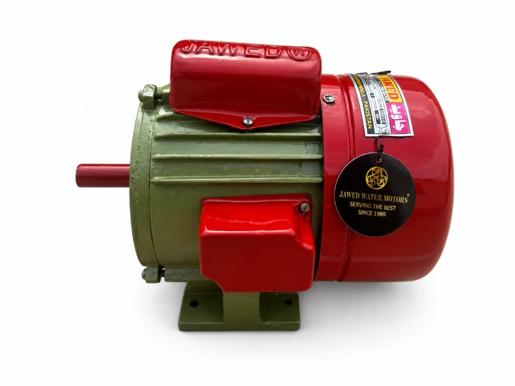 Jawed 1HP J Copper Motor (side angle) — Javed copper motors for home and bore use in Karachi, Pakistan