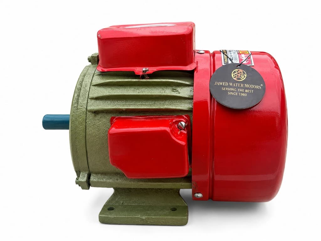 Jawed 1HP S Copper Motor Heavy Duty (side angle) — Javed copper motors for home and bore use in Karachi, Pakistan